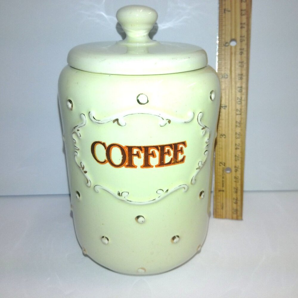 Porcelier Coffee Canister Vitreous China Crock Hobnail Dots Cream w/ Lid 1930's